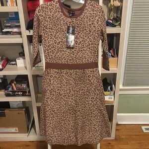 NWT Nina Leonard Brown Leopard Print Dress